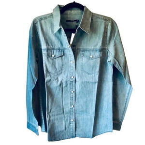 J Brand Blue Shift Perfect Denim Button Up Snap Long Sleeve Shirt Size XS NWT